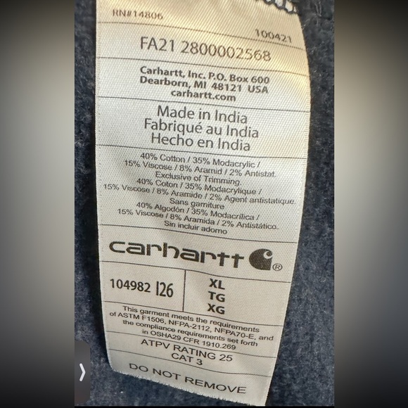Carhartt Navy Blue Hoodie Men’s Size XL - Picture 9 of 9